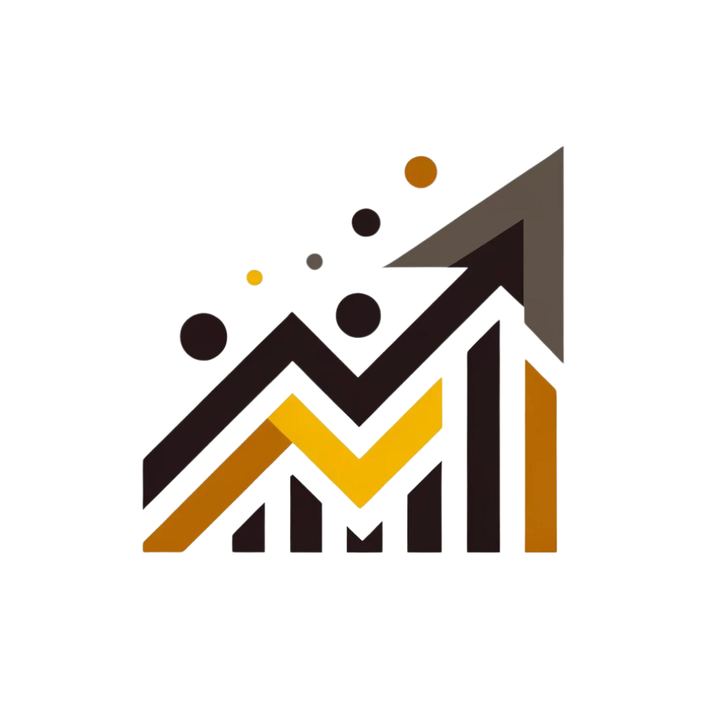 A graphic illustration symbolizing financial growth with an upward arrow and abstract shapes in shades of brown and gold.