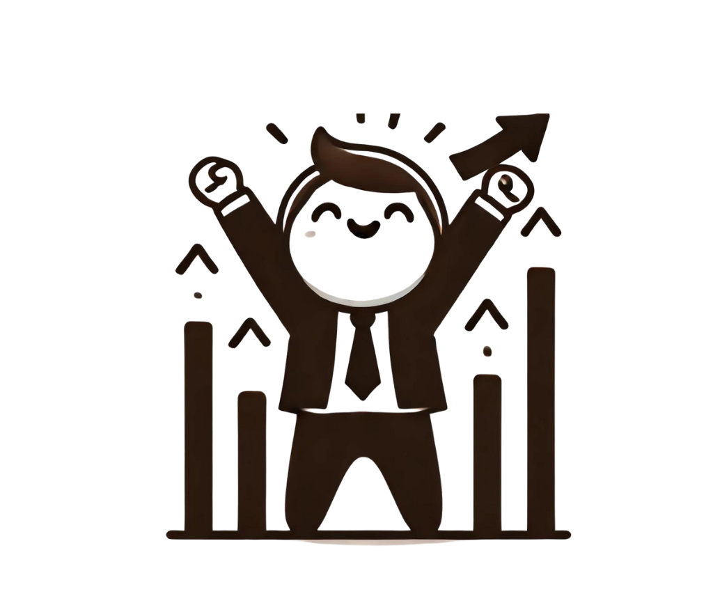 A simplistic cartoon-style investor celebrating financial gains in growth investing.