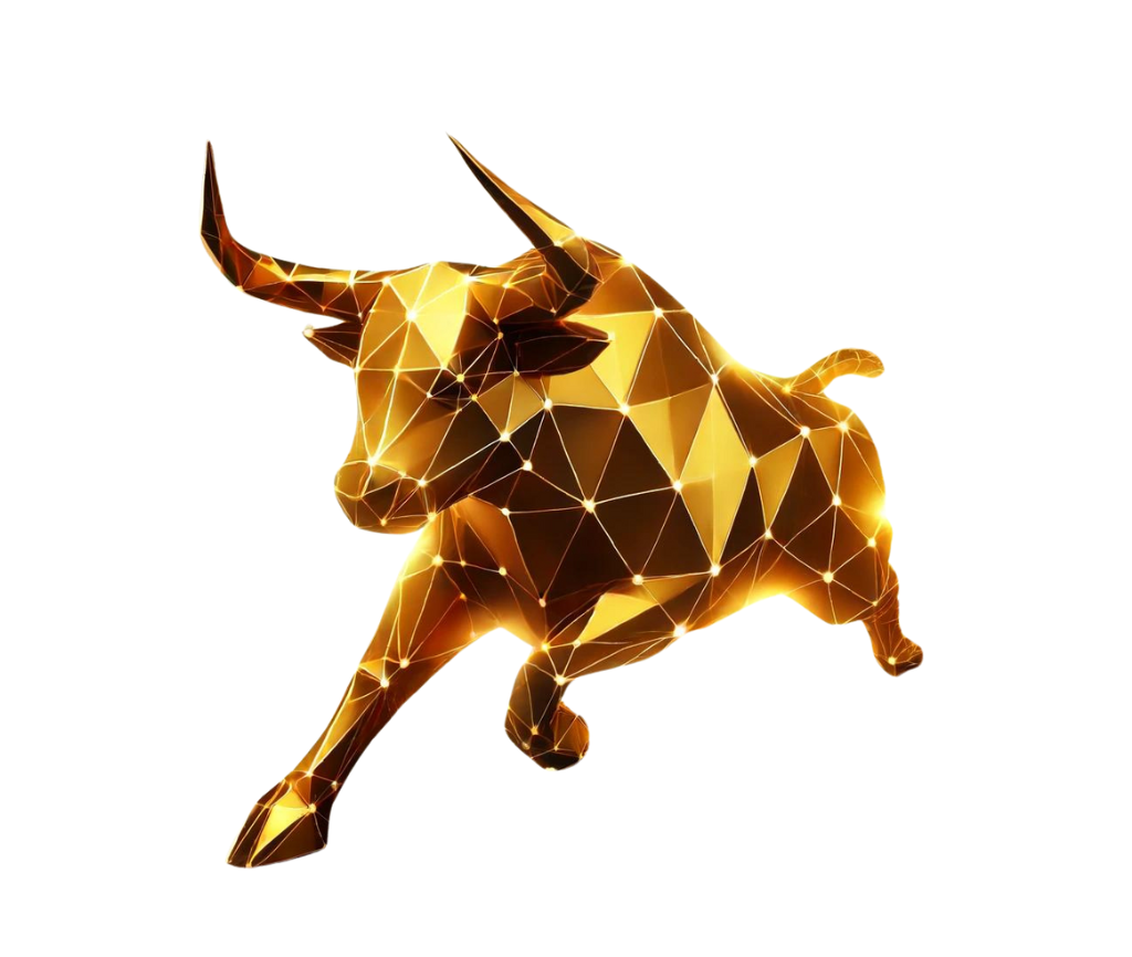 Dynamic golden bull charging forward with upward-trending arrows, symbolizing the Dividend Capture Strategy and value investing growth.