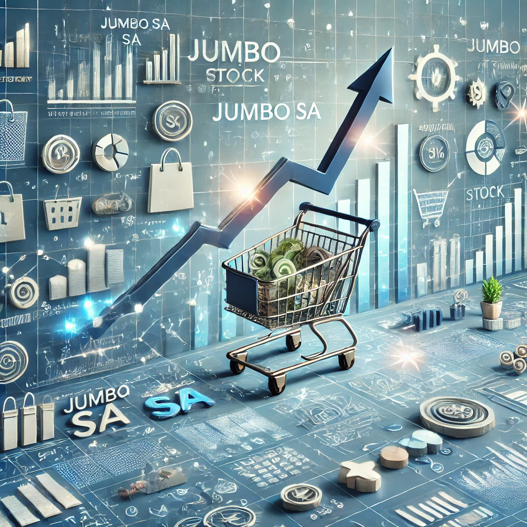 Jumbo SA stock investment potential with rising financial charts and retail symbols.