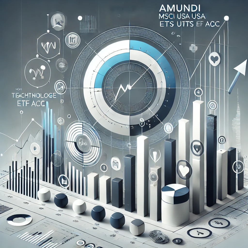 A professional visual representation of the Amundi MSCI USA UCITS ETF Acc. The image highlights key sectors like technology, healthcare, and finance with a steady growth graph and subtle performance indicators.