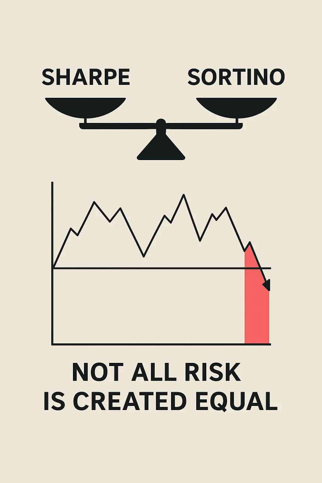 Comparison between Sortino and Sharpe ratios showing downside risk highlighted in red on a financial chart
