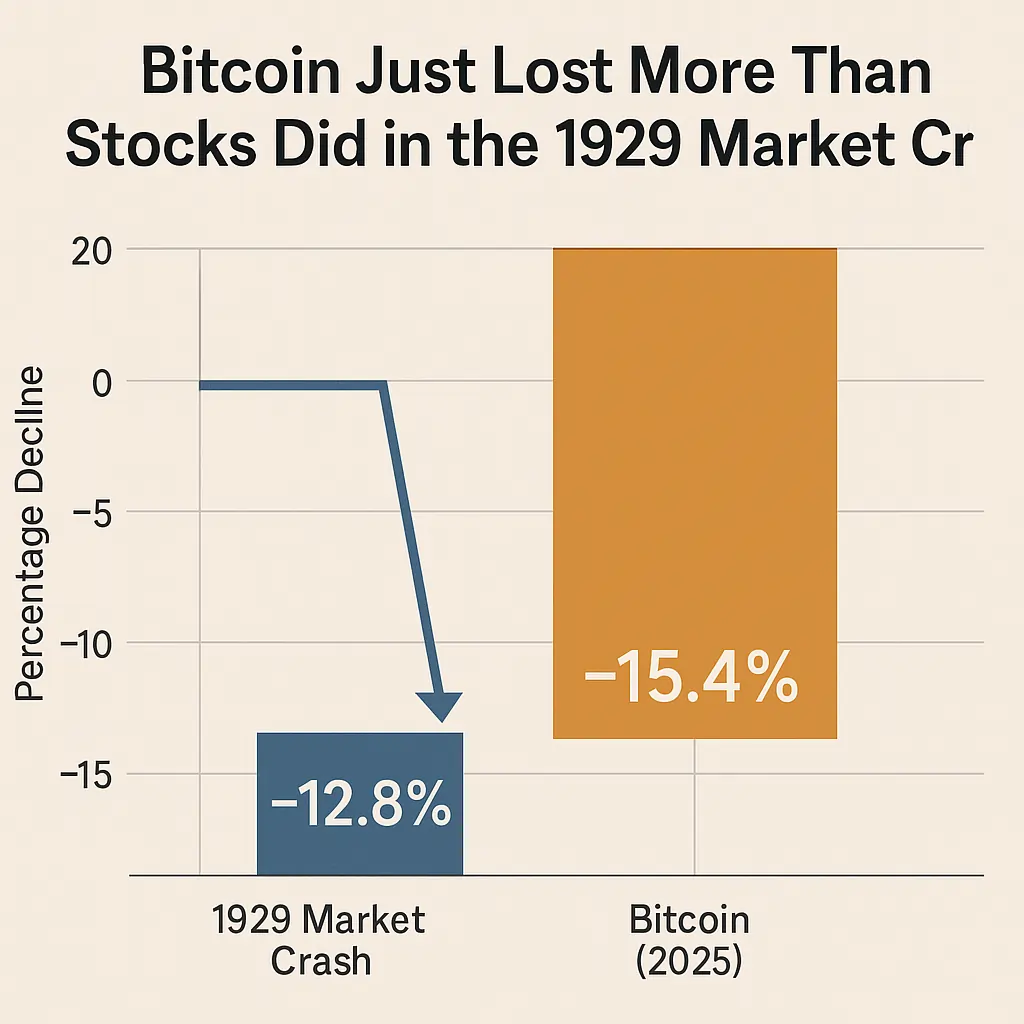 Bitcoin crash vs 1929 market crash Chart comparing Bitcoin’s 2025 crash with the 1929 stock market collapse