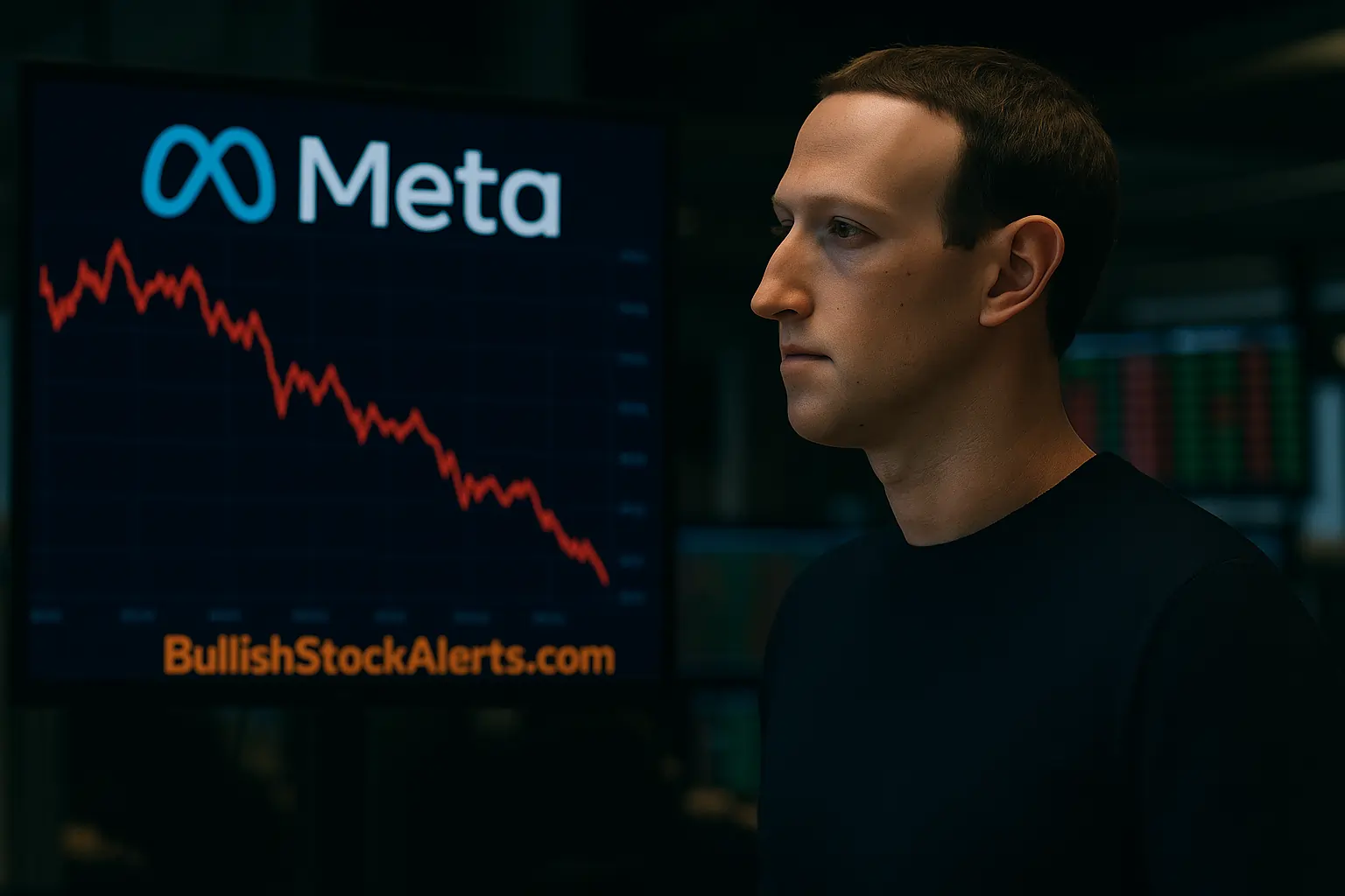 Meta Platforms stock chart showing sharp 14 % decline as investor watches screens.